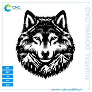 Wolf Face Wall Art | CNC & Laser Ready | Includes DXF, EPS, AI, PDF