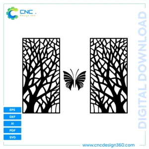 Decorative Butterfly Tree Gate Design for Laser Cutting | 5 File Types
