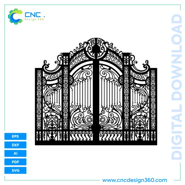 CNC Art File: Victorian Scroll Gate – Laser Cut Design, DXF, SVG, AI, PDF, EPS | Downloadable
