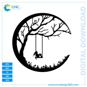 Wall Art SVG Bundle – Moon Swing | CNC & Laser Ready | Includes DXF, EPS, AI, PDF