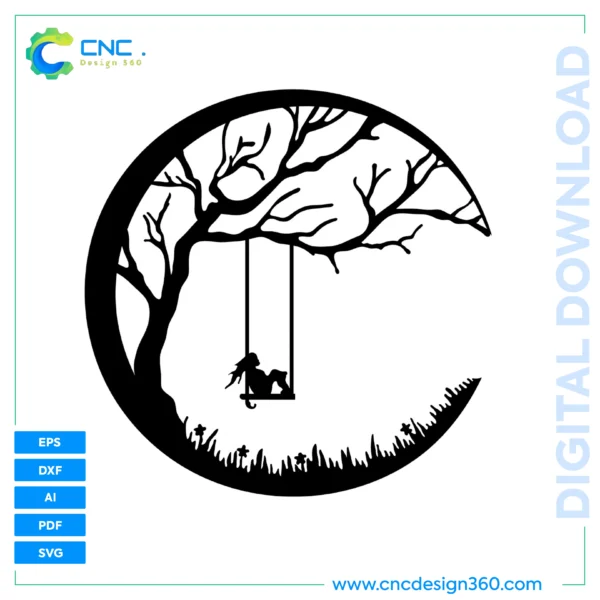 Wall Art SVG Bundle – Moon Swing | CNC & Laser Ready | Includes DXF, EPS, AI, PDF