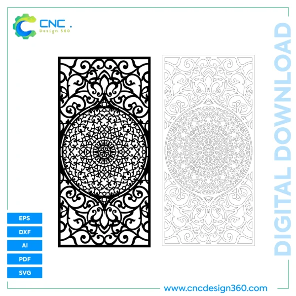 CNC Art File: Ornamental Mandala Panel – Laser Cut Design, DXF, SVG, AI, PDF, EPS | Downloadable