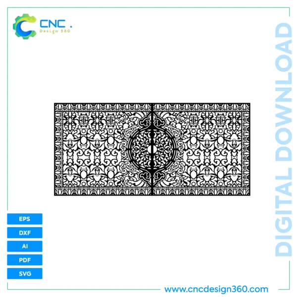 Digital File: Ornamental Medallion Gate – Laser Cut Ready, CNC, DXF, SVG, AI, PDF, EPS | Immediate Download