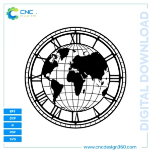 Customizable Wall Clock Face – World Map Globe Clock | Vector Template Download