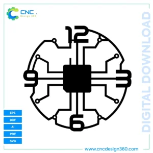 Wall Clock Design – Microchip Circuit Board Clock | Digital Files | EPS, SVG, DXF, AI, PDF
