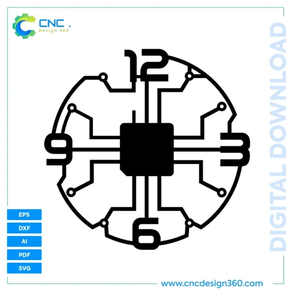 Wall Clock Design – Microchip Circuit Board Clock | Digital Files | EPS, SVG, DXF, AI, PDF