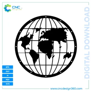 Globe Clock World Map CNC Cut Design | Vector Format | CNC & Laser Ready