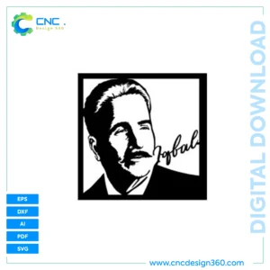 Decorative Wall Art Design – Allama Iqbal Portrait | Digital Files for CNC, Laser Cut (SVG, DXF, EPS, AI, PDF)