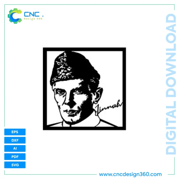 Modern Wall Panel Design – Quaid-e-Azam Portrait | Vector Art for Cutting & Printing | Instant Download