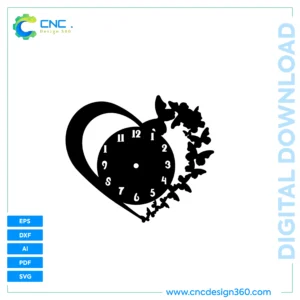 Timepiece Design – Heart Butterfly Clock Design | Vector Clock Face | SVG, PDF, DXF
