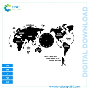 Wall Clock Design – World Map Clock Design | Digital Files | EPS, SVG, DXF, AI, PDF