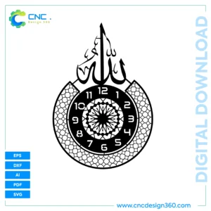 Digital Clock Template – Allah Name Clock Design | All Formats Included | EPS, AI, SVG
