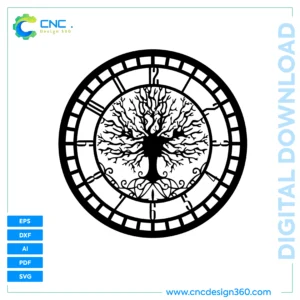 Wall Clock Design – Tree of Life Clock Design | Digital Files | EPS, SVG, DXF, AI, PDF