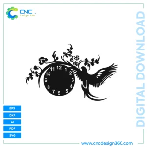 Bird and Floral Clock Design – Clock Dial Design | Instant Download | SVG, EPS, DXF, AI